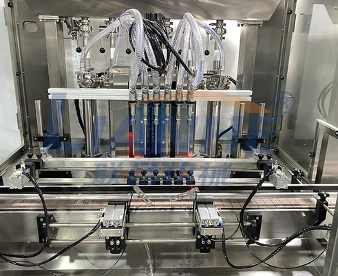 PLC 12 หัวฉีดเครื่องบรรจุอัตโนมัติสบู่เหลวเจลอาบน้ำโลชั่น Capping Labeling Line